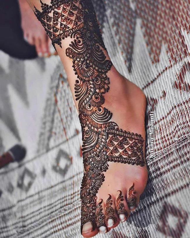 Bridal Henna Design for Feet with Floral Accent