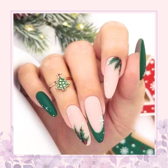 Enchanting Pine and Snow French Tips nail design