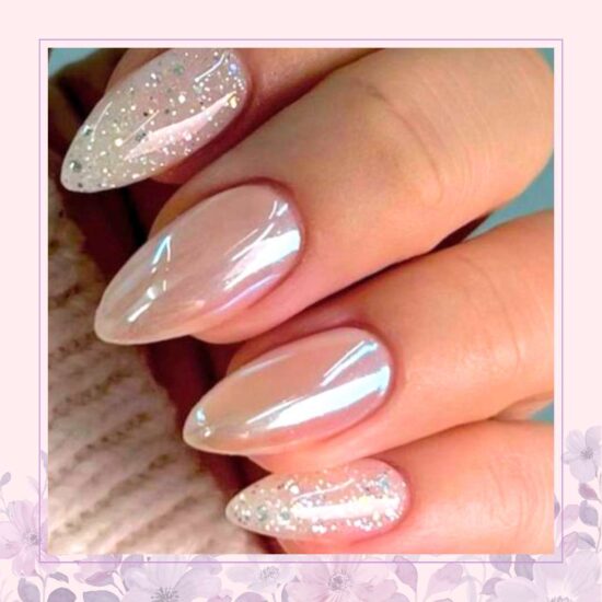 Nude with iridescent effects nail art design