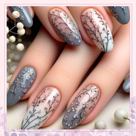 Winter Frost Florals nail design